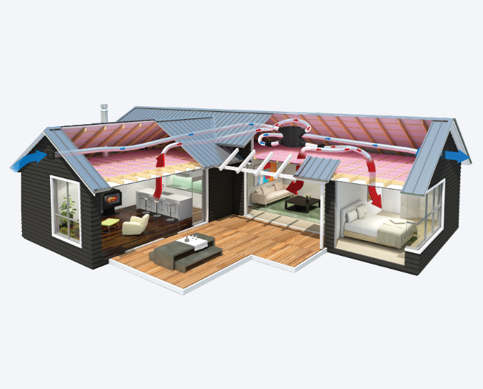 Diagram of DVS positive pressure ventilation ducting through roof space