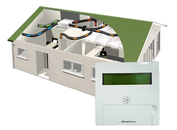 Diagram of SmartVent ducted ventilation system moving air through house roof
